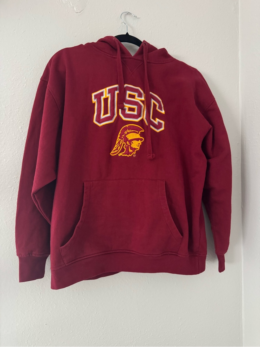 USC Crewneck Pullover Hoodie in Cardinal Red with Trojan Logo